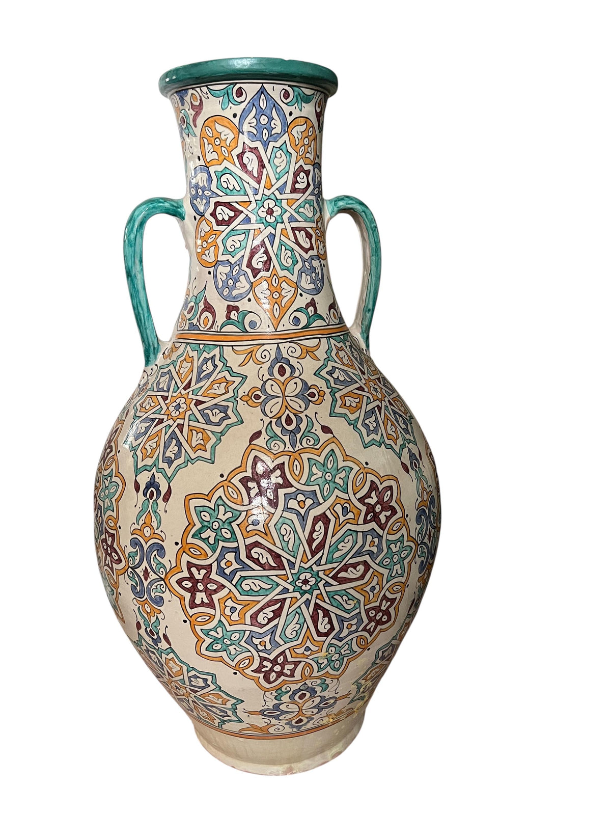 Hand-Painted Moroccan Pottery Vase, Large Andalusian Style