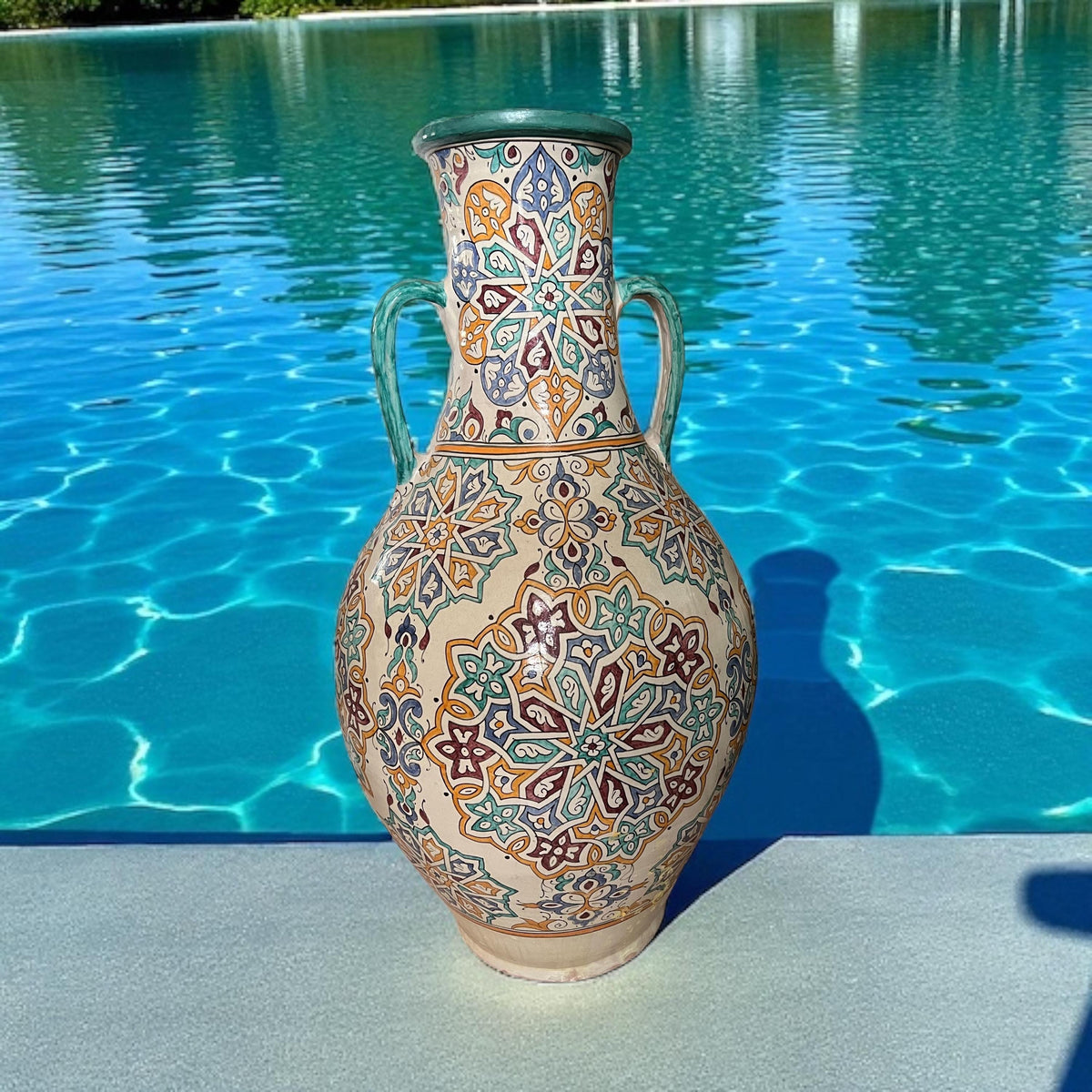 Hand-Painted Moroccan Pottery Vase, Large Andalusian Style