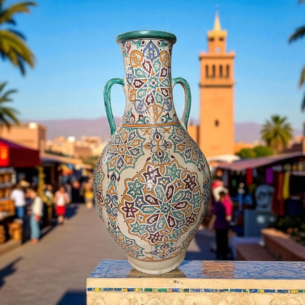 Hand-Painted Moroccan Pottery Vase, Large Andalusian Style