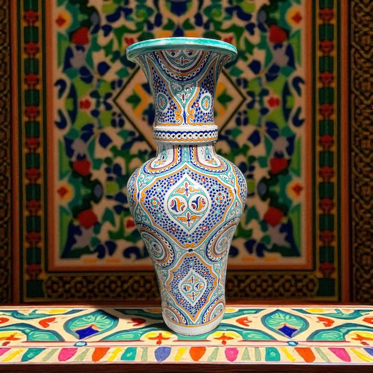 Hand-Painted Moroccan Pottery Vase: Large Andalusian Urn for Garden or Living Room