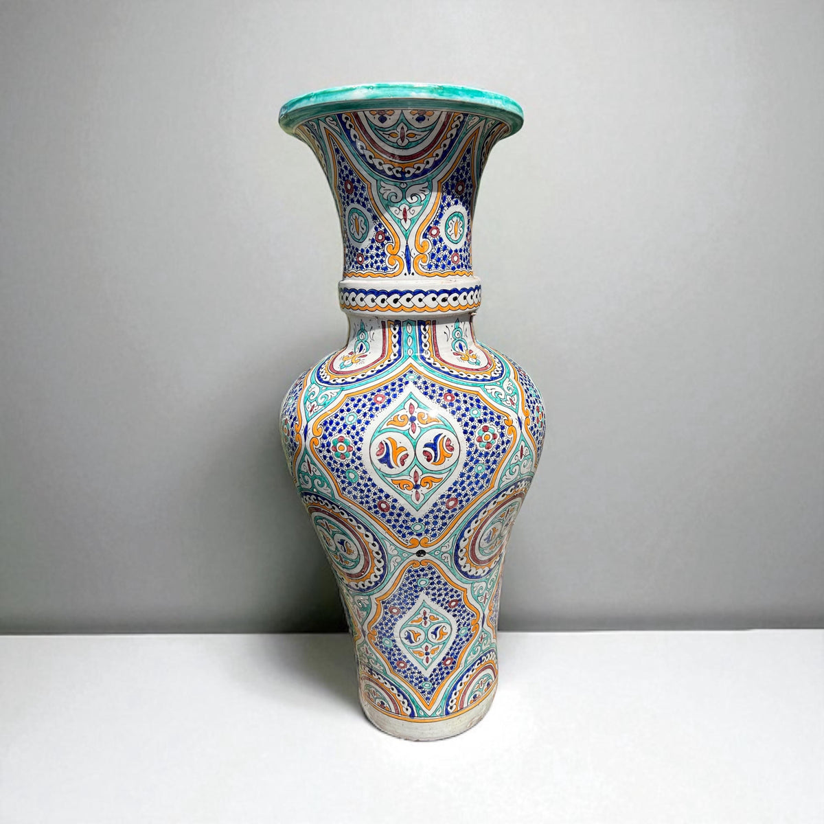 Hand-Painted Moroccan Pottery Vase: Large Andalusian Urn for Garden or Living Room