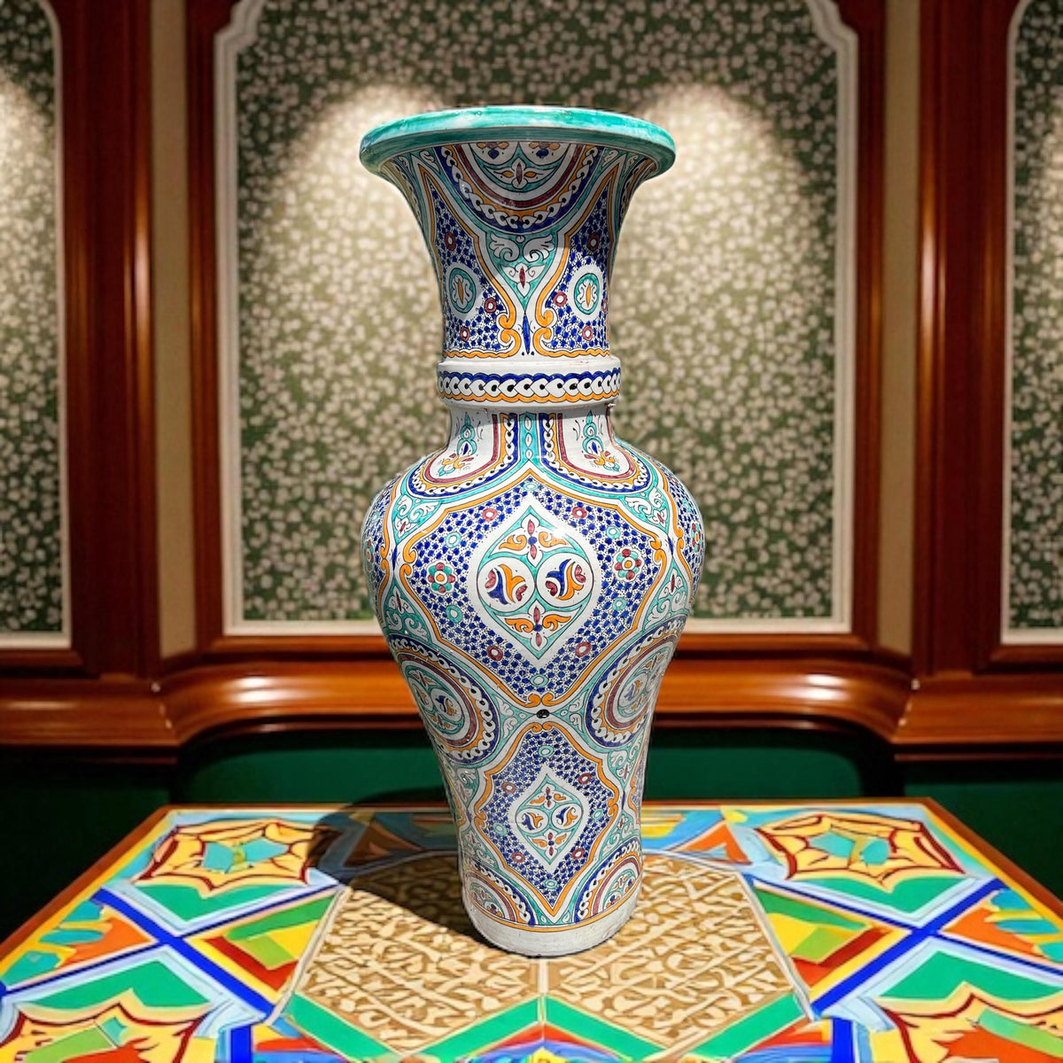 Hand-Painted Moroccan Pottery Vase: Large Andalusian Urn for Garden or Living Room