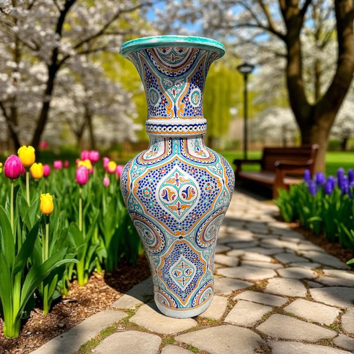 Hand-Painted Moroccan Pottery Vase: Large Andalusian Urn for Garden or Living Room