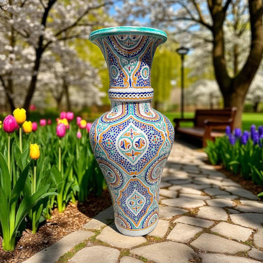 Hand-Painted Moroccan Pottery Vase: Large Andalusian Urn for Garden or Living Room