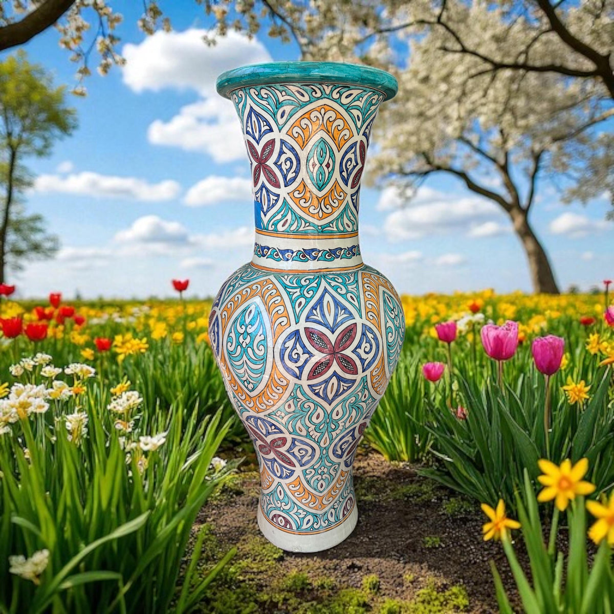 Hand-Painted Moroccan Pottery Vase: Large Urn, Garden Decor