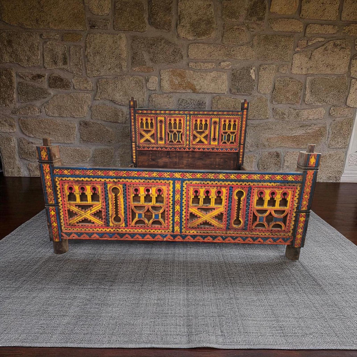 Hand Carved Touareg Bed - African Berber Headboard, Nomad Furniture