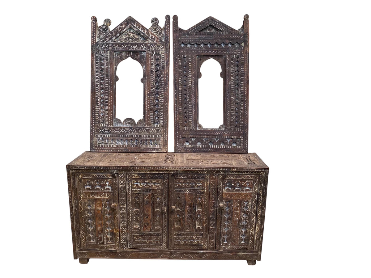 Handmade Moroccan Wooden Cabinet, Ethnic Tribal Credenza