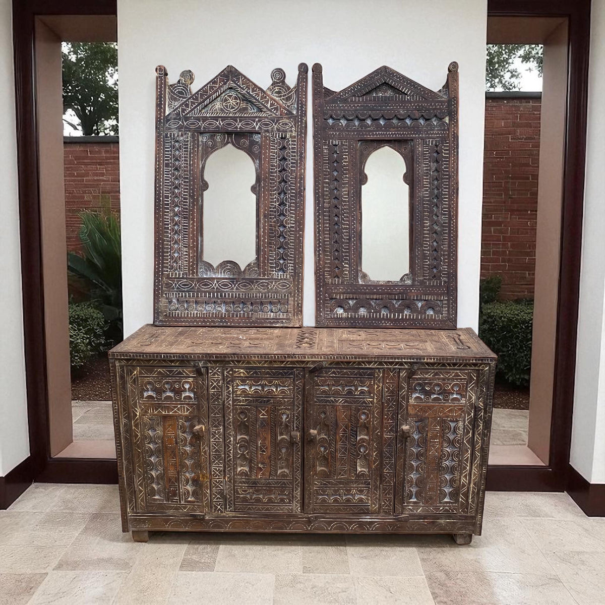 Handmade Moroccan Wooden Cabinet, Ethnic Tribal Credenza