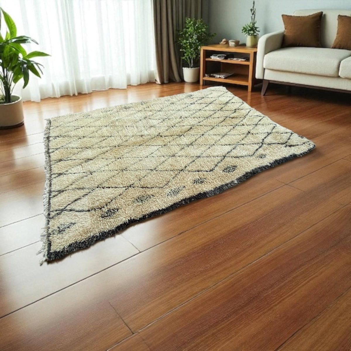 Handwoven Moroccan Beni Ourain Rug, Diamond Geometric Wool Carpet (87x60)
