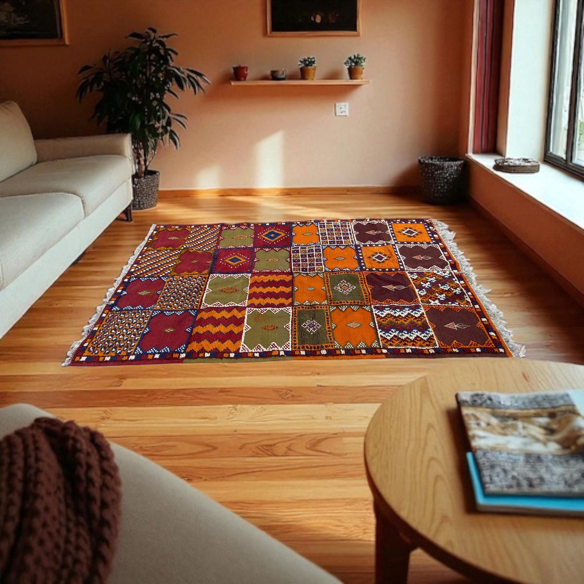 Handwoven Taznakht Berber Patchwork Rug | Vintage Carpet (86" x 47")