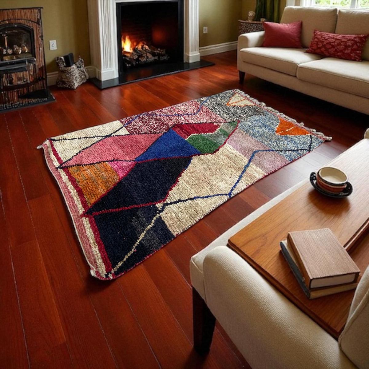 Handwoven Moroccan Berber Taznakht Rug | Geometric Wool Carpet