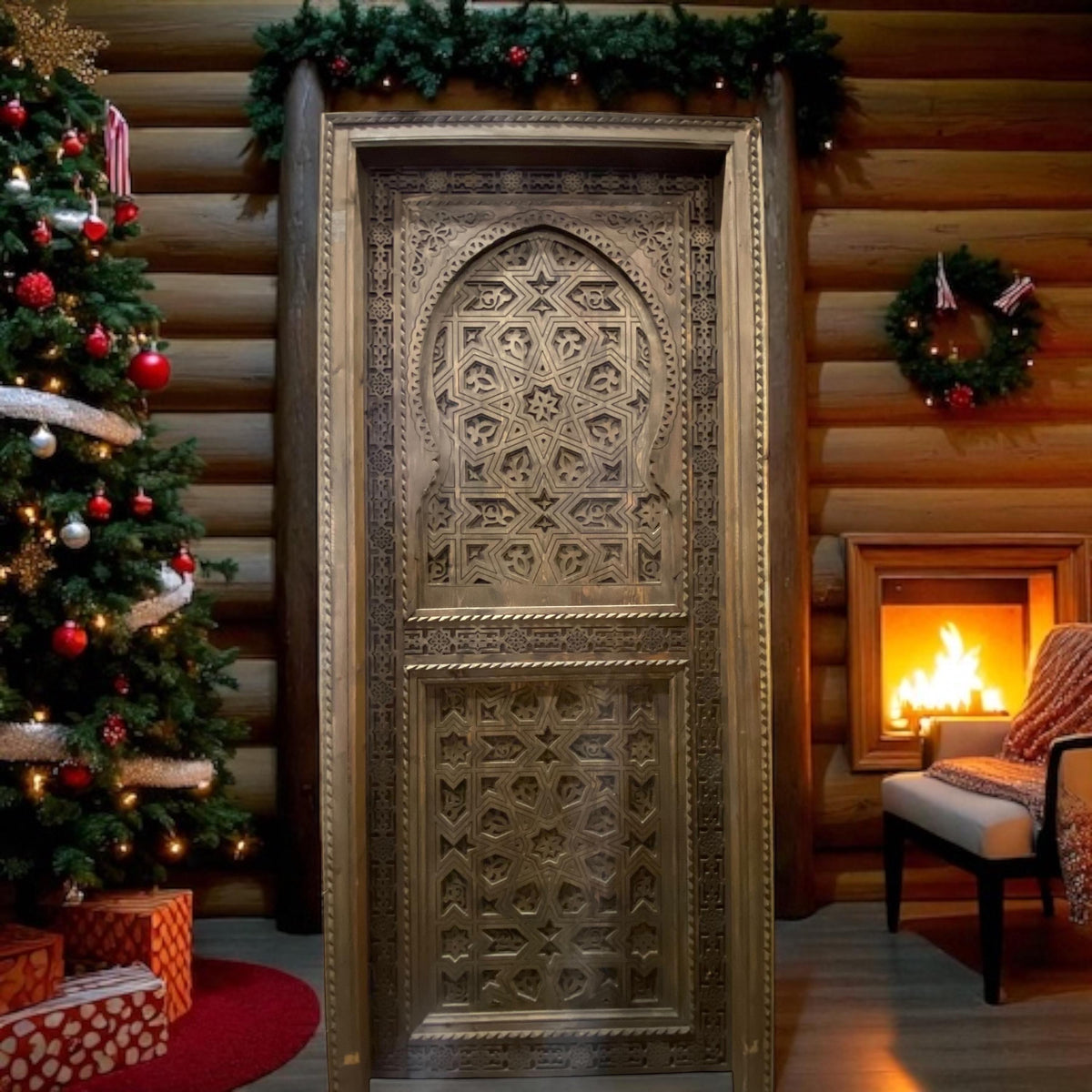 Handmade Carved Cedar Door: Moroccan Andalusian Moorish Style
