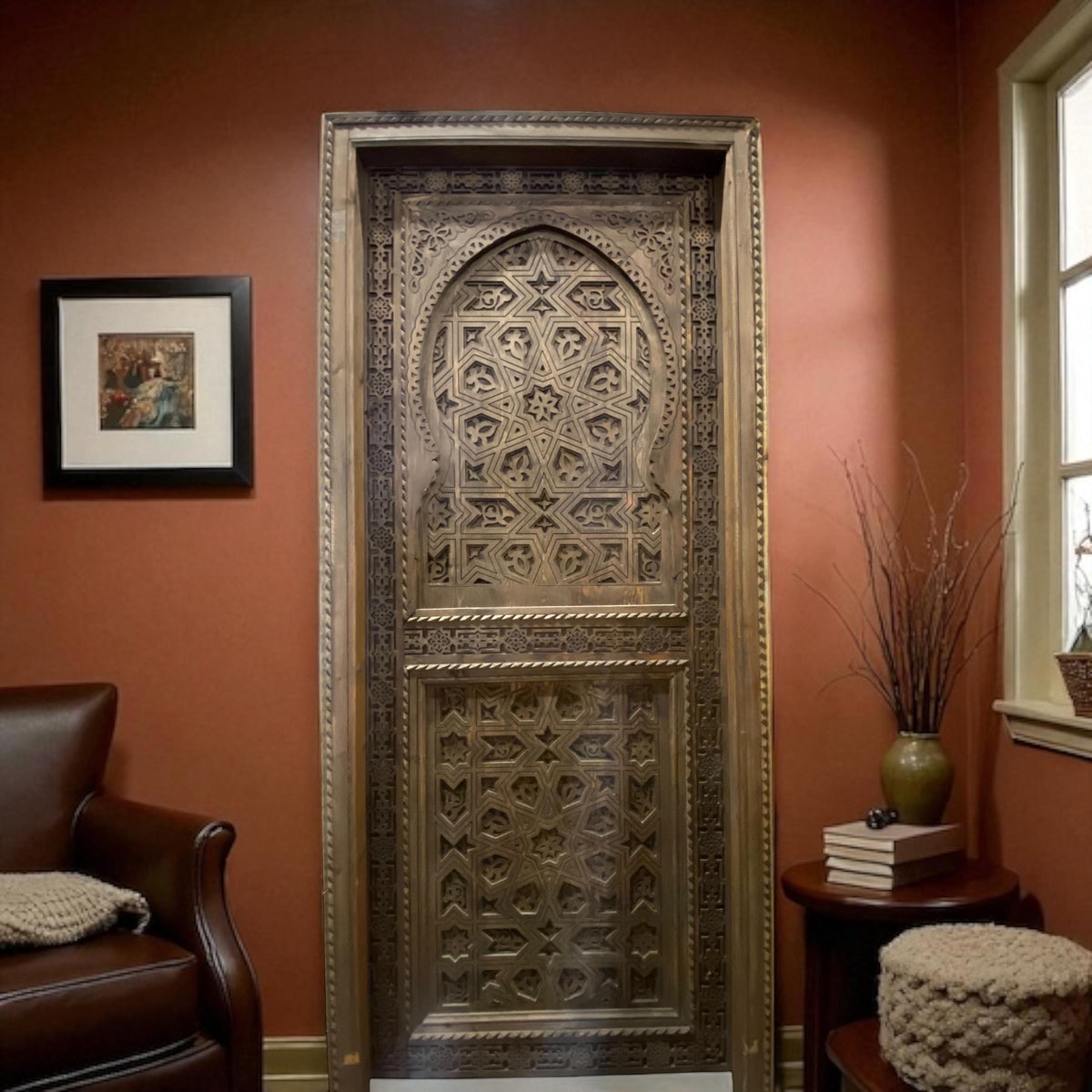 Handmade Carved Cedar Door: Moroccan Andalusian Moorish Style