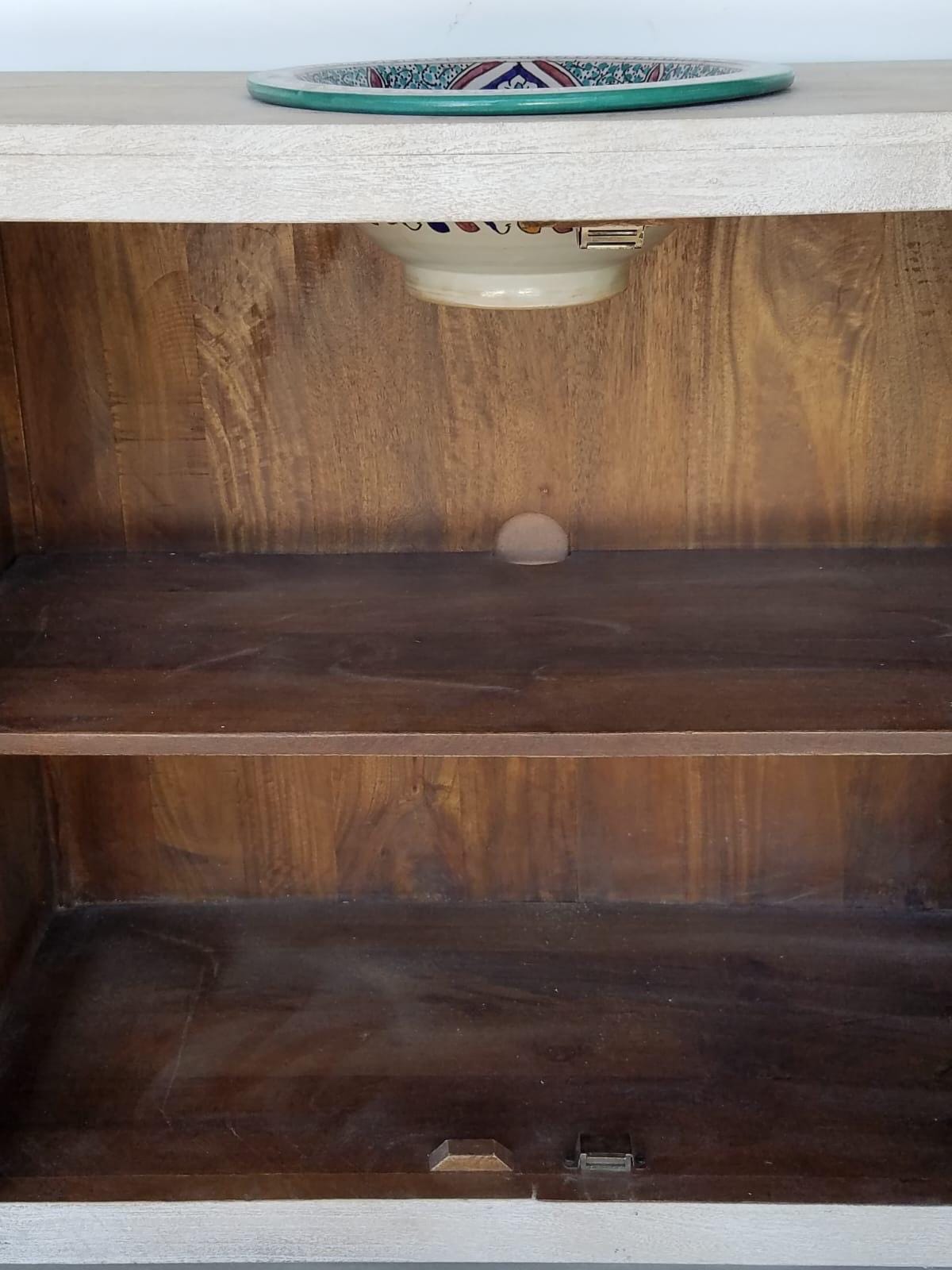 Unique bathroom sink vanity cabinet comes with two pottery sinks clay vessels from Morocco