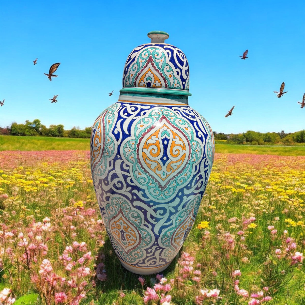 Large Hand-Painted Moroccan Pottery Vase: Garden & Living Room Decor (43” x 20.5)”