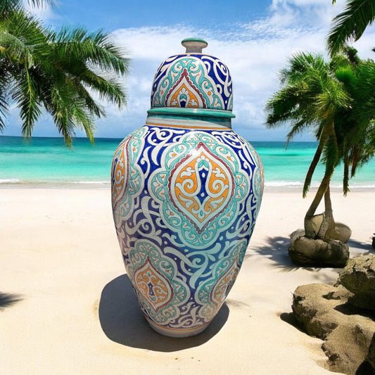 Large Hand-Painted Moroccan Pottery Vase: Garden & Living Room Decor (43” x 20.5)”