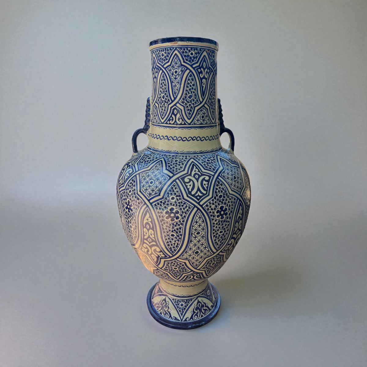 Large Blue Moroccan Pottery Vase: Hand-Painted Andalusian Decor