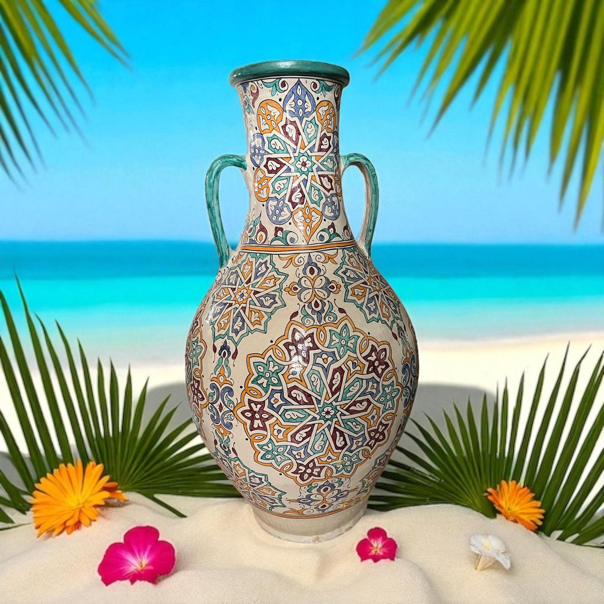 Hand-Painted Moroccan Pottery Vase, Large Andalusian Style