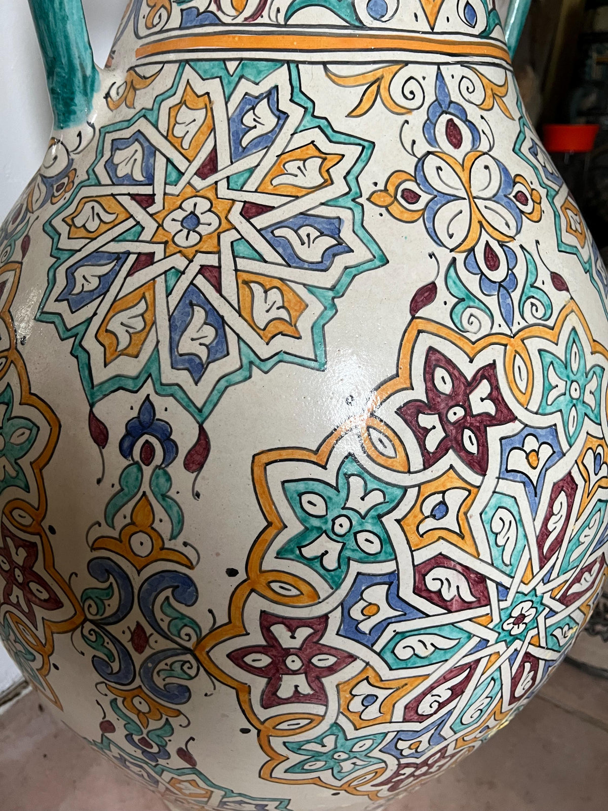 Hand-Painted Moroccan Pottery Vase, Large Andalusian Style