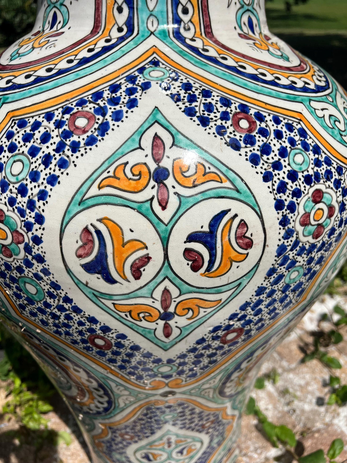 Hand-Painted Moroccan Pottery Vase: Large Andalusian Urn for Garden or Living Room