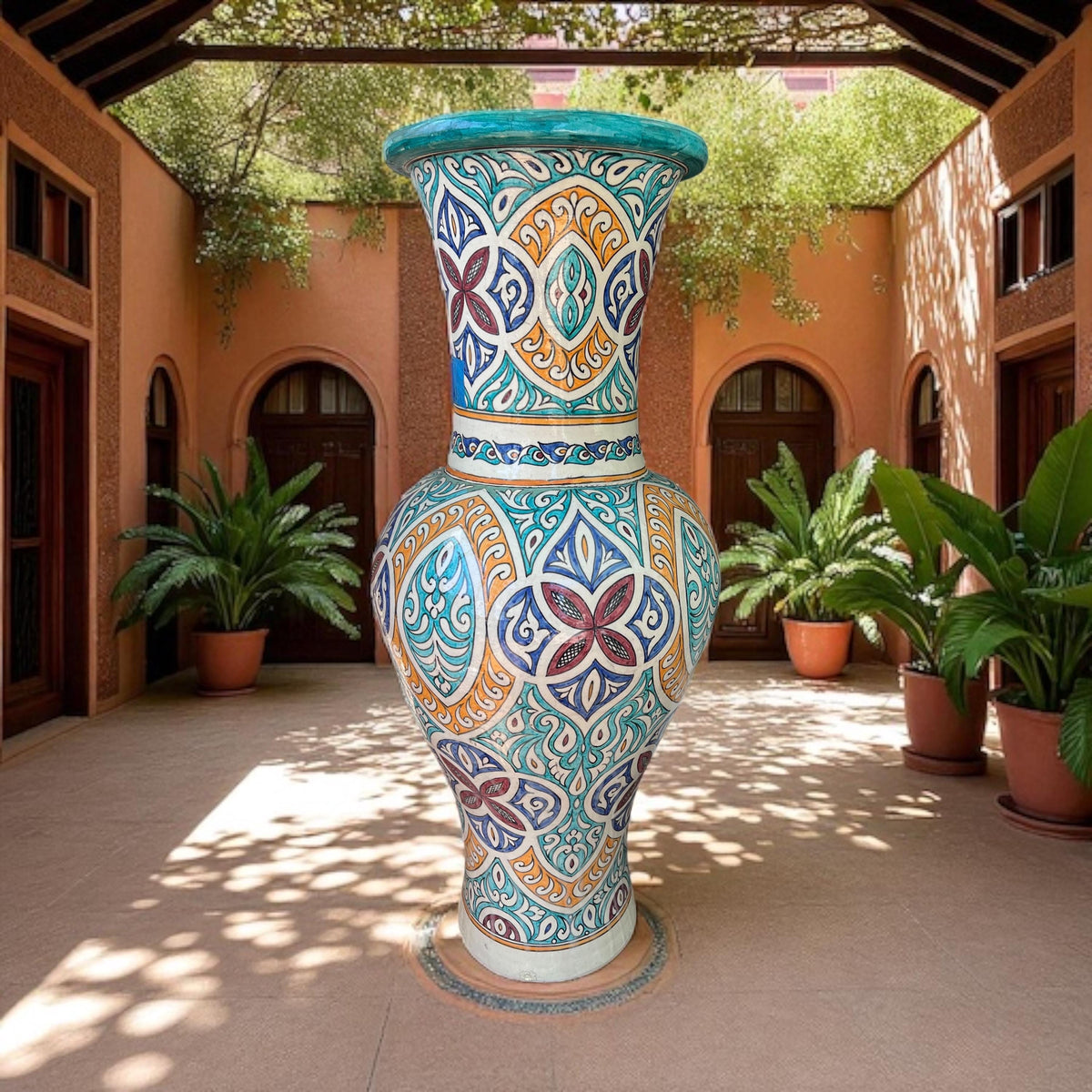 Hand-Painted Moroccan Pottery Vase: Large Urn, Garden Decor