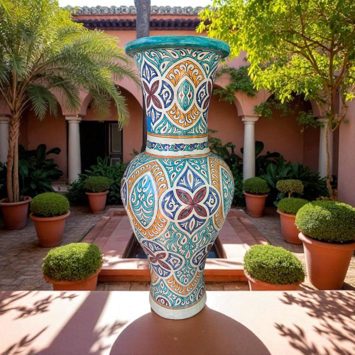 Hand-Painted Moroccan Pottery Vase: Large Urn, Garden Decor