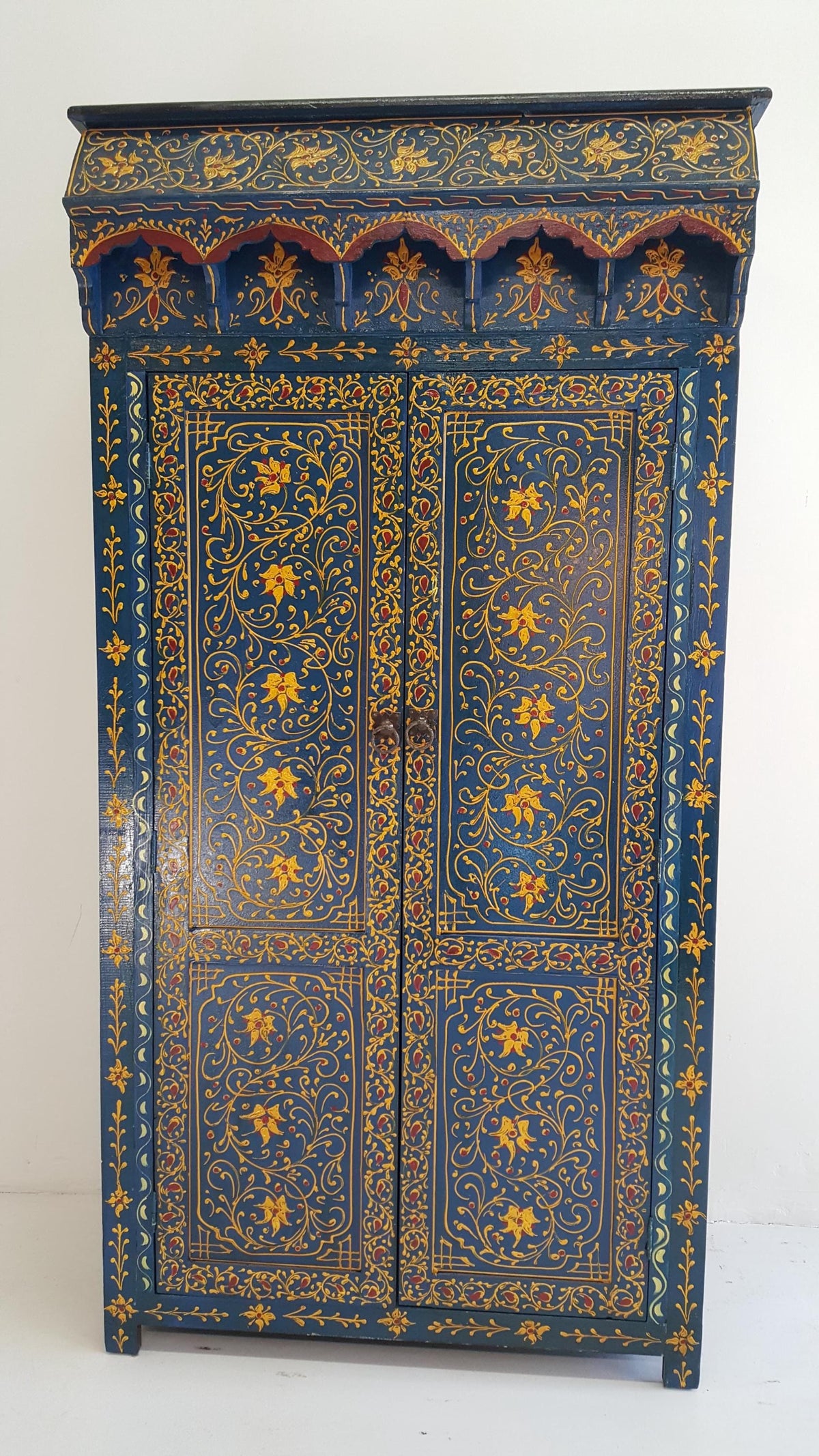 Vintage Moroccan Hand-Painted Armoire: Moorish Bedroom Furniture