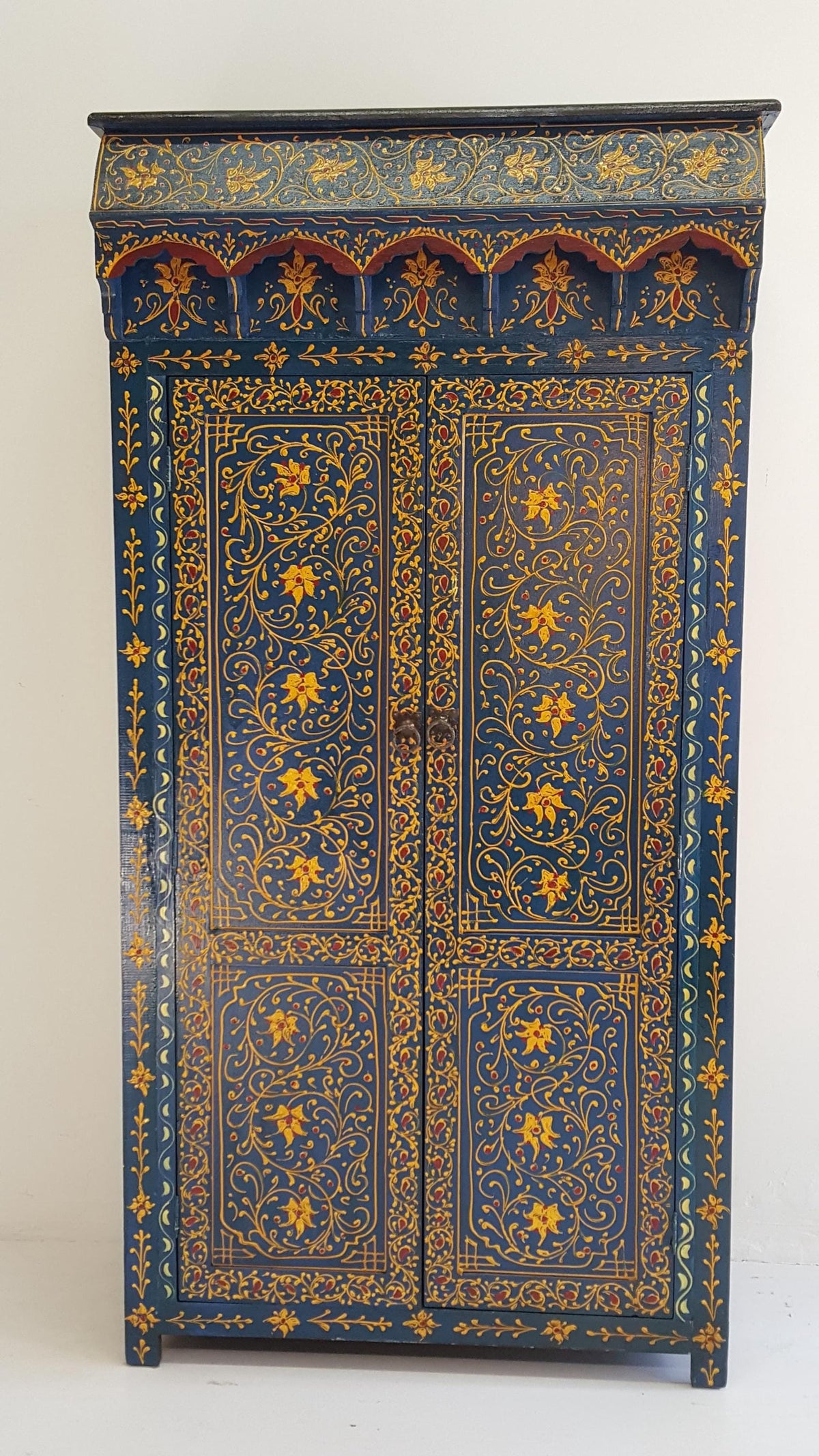 Vintage Moroccan Hand-Painted Armoire: Moorish Bedroom Furniture