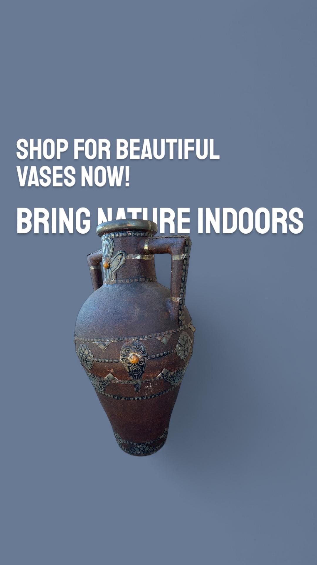 Antique Handmade Clay Pottery Vase, Berber Carved Home Decor (31” x 16.5)
