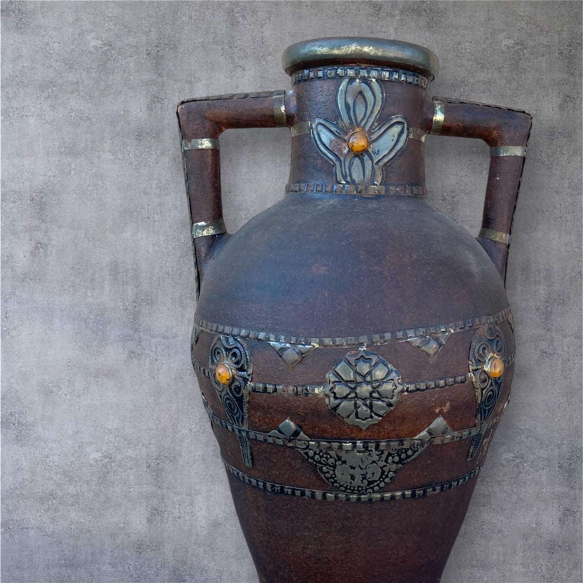 Antique Handmade Clay Pottery Vase, Berber Carved Home Decor (31” x 16.5)