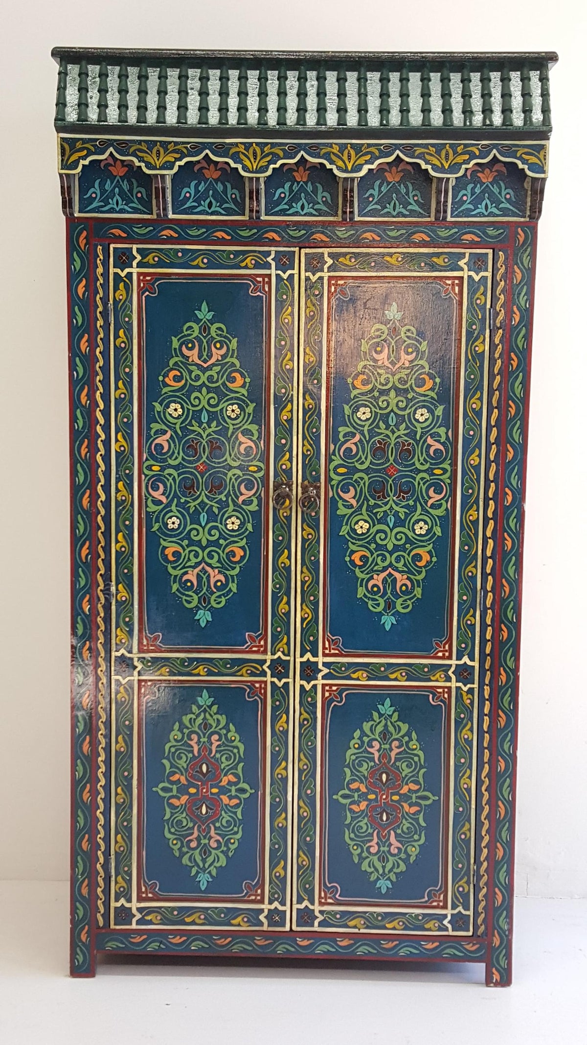 Vintage Hand-Painted Moroccan Armoire, Moorish Bedroom Furniture