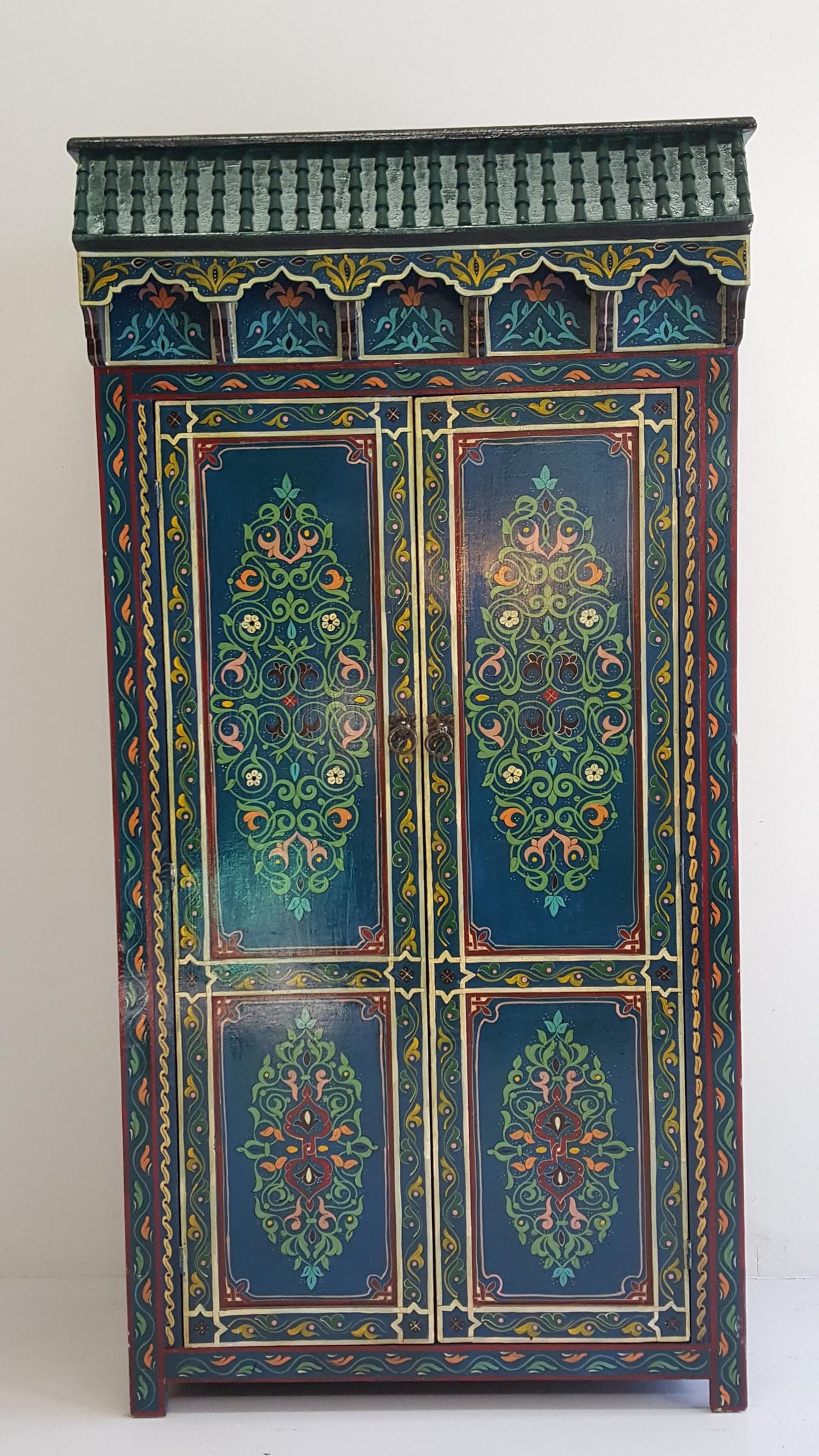 Vintage Hand-Painted Moroccan Armoire, Moorish Bedroom Furniture