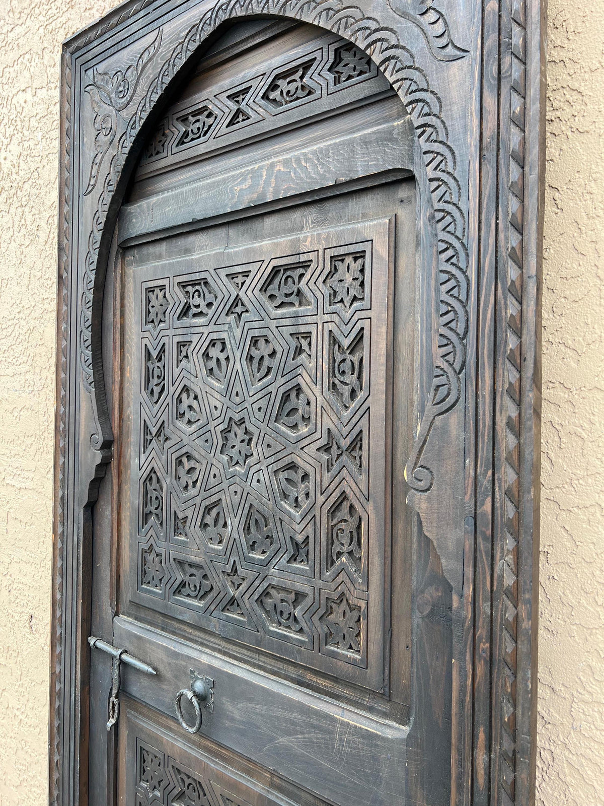 Hand Carved Moorish Wood Door, Geometric Riad Style (79x34)