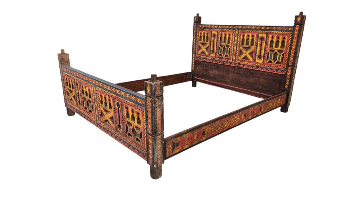 Hand Carved Touareg Bed - African Berber Headboard, Nomad Furniture