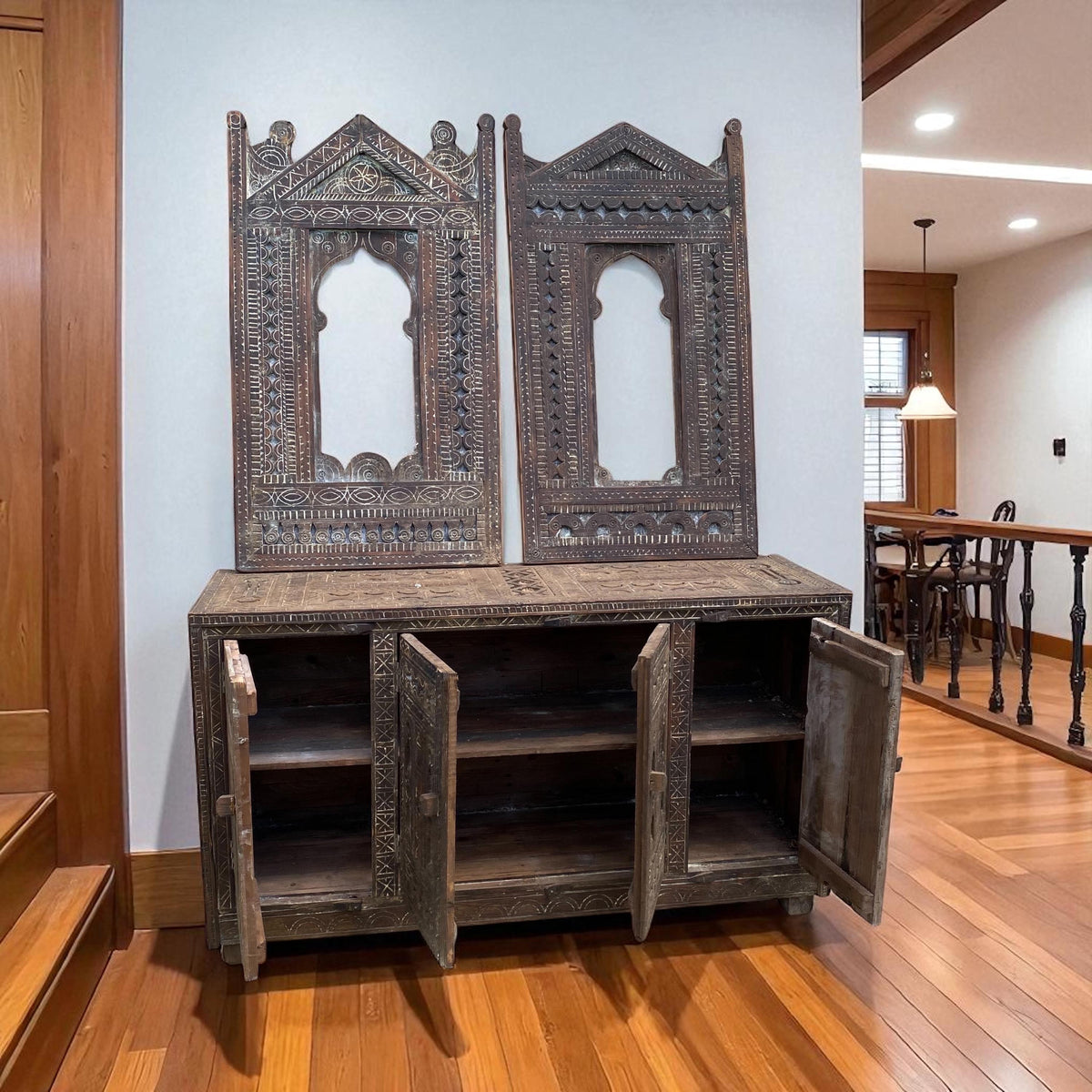 Handmade Moroccan Wooden Cabinet, Ethnic Tribal Credenza