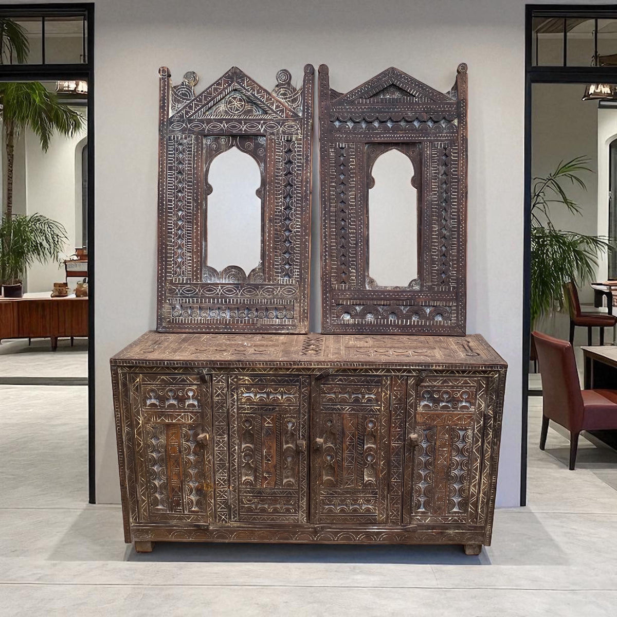 Handmade Moroccan Wooden Cabinet, Ethnic Tribal Credenza