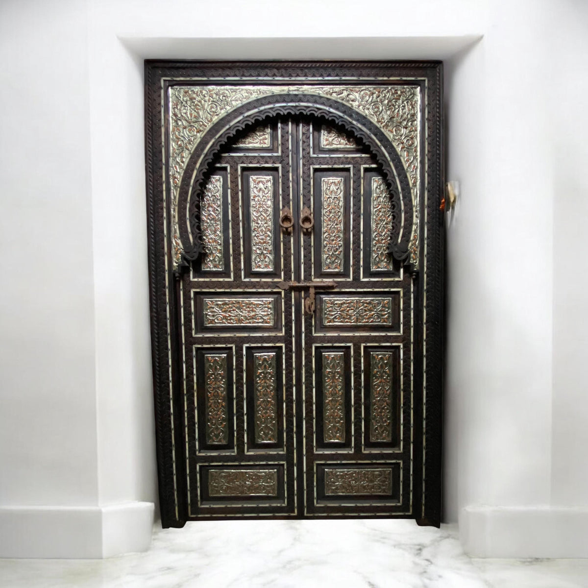 Vintage Middle Eastern Door: Camel Bone & Silver Inlaid Cedar, Palace Style