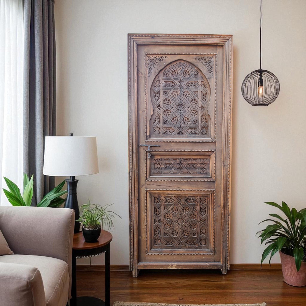 Handmade Carved Cedar Door: Moroccan Andalusian Moorish Design