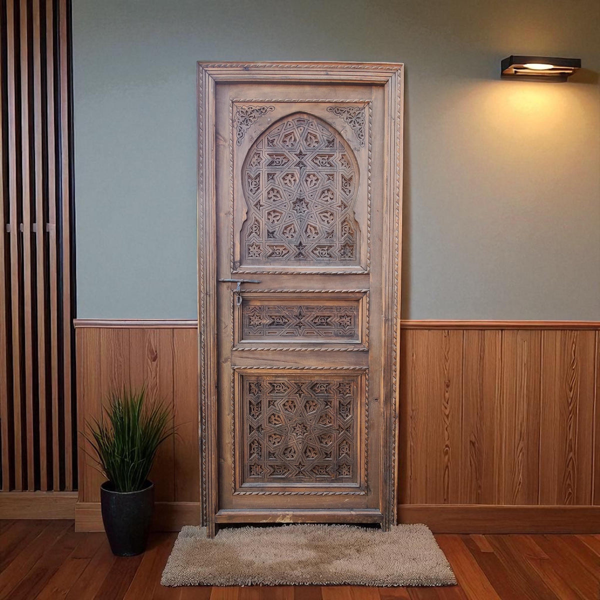Handmade Carved Cedar Door: Moroccan Andalusian Moorish Design