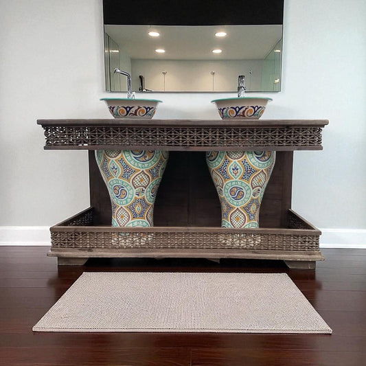 Unique moroccan bathroom sink vanity with two pottery sinks clay vessels