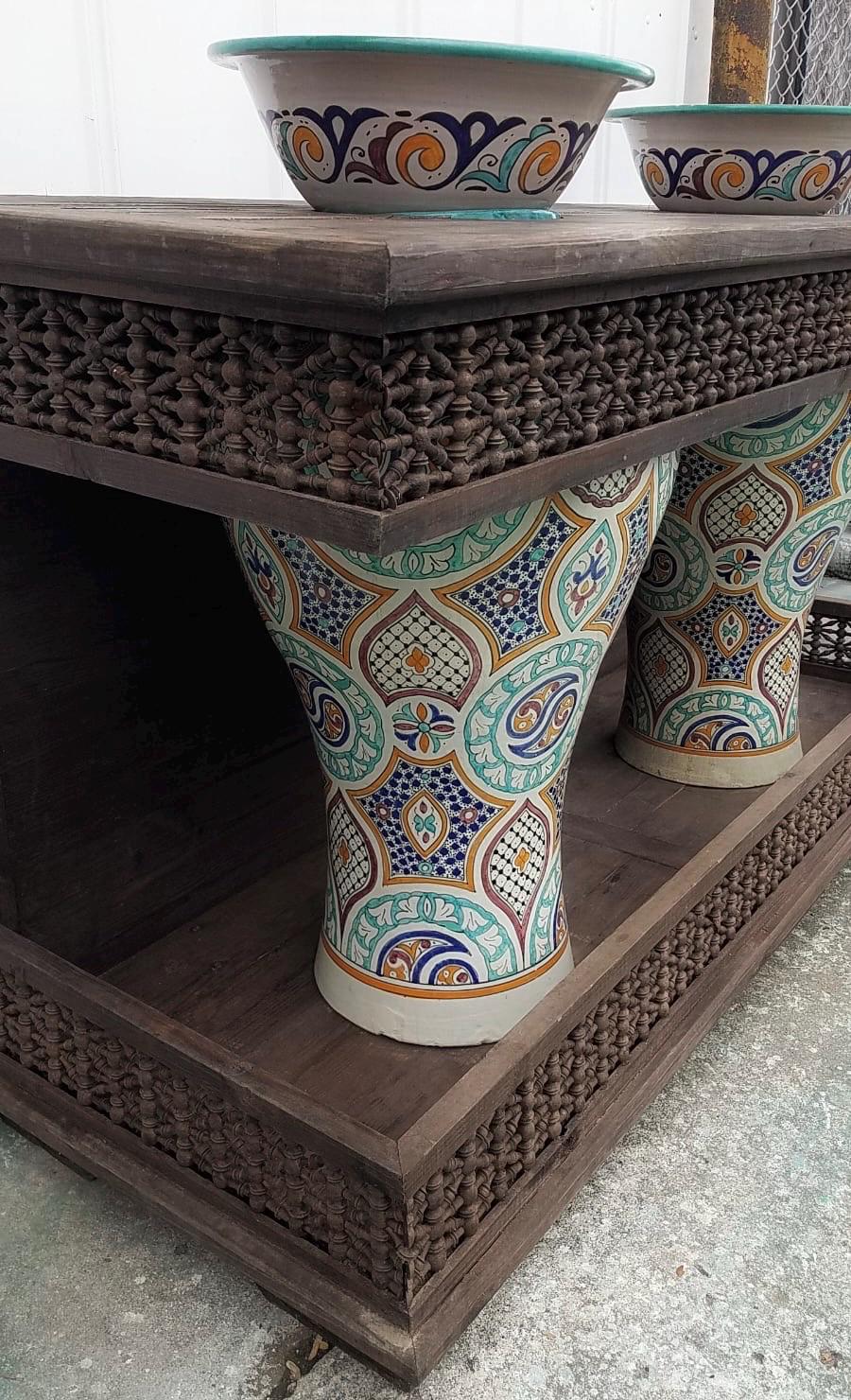 Unique moroccan bathroom sink vanity with two pottery sinks clay vessels