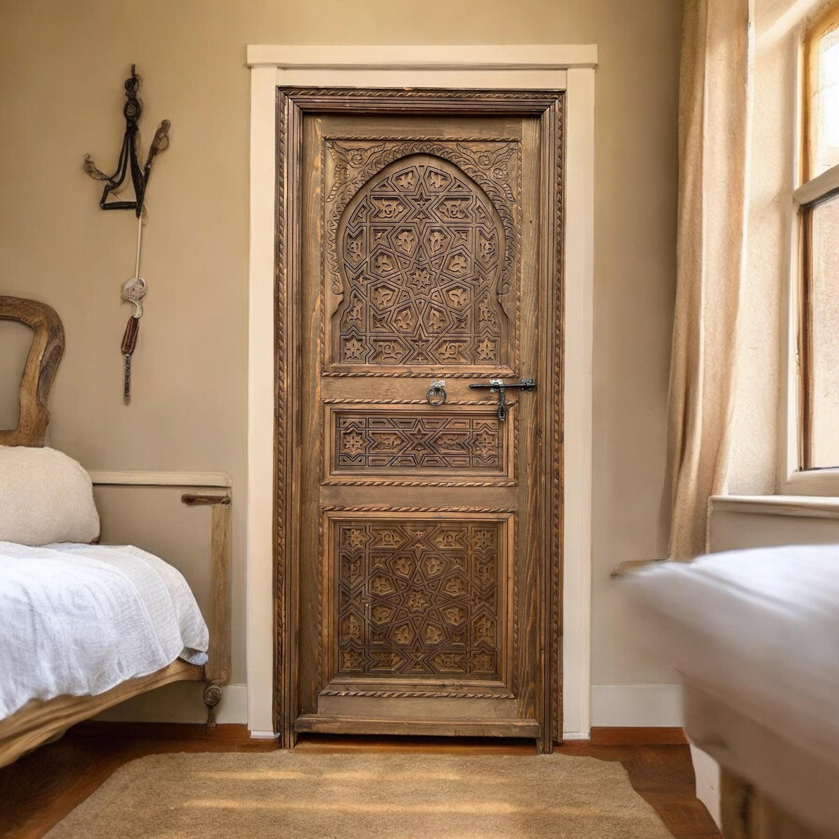 Handmade Carved Cedar Door: Moroccan Andalusian Moorish Design