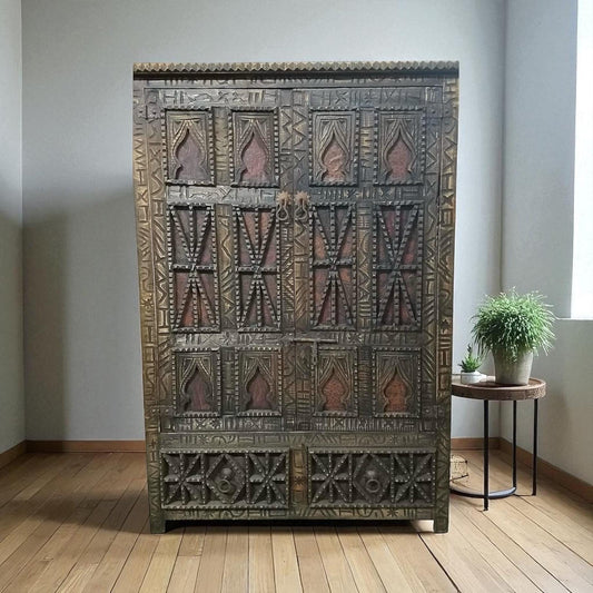 Vintage Touareg cedar Armoire embellished with Touareg nomad leather
