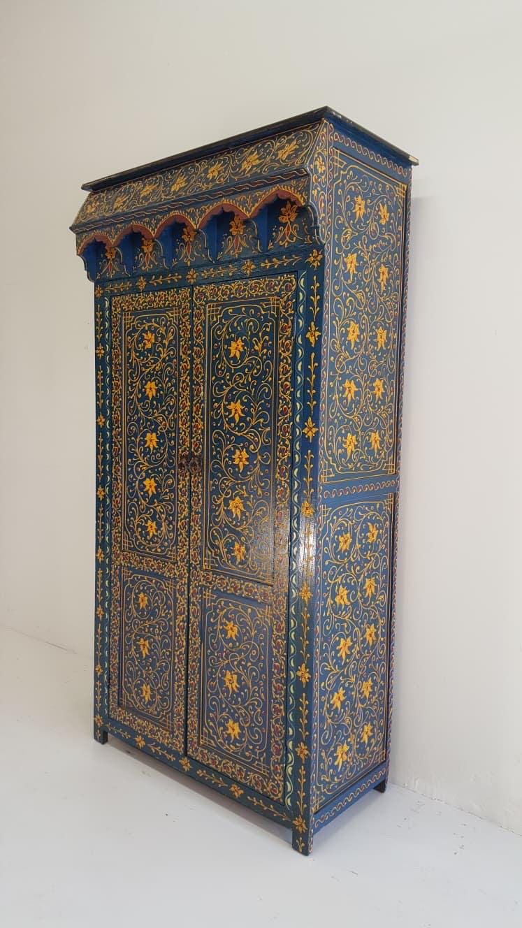 Vintage Moroccan Hand-Painted Armoire: Moorish Bedroom Furniture