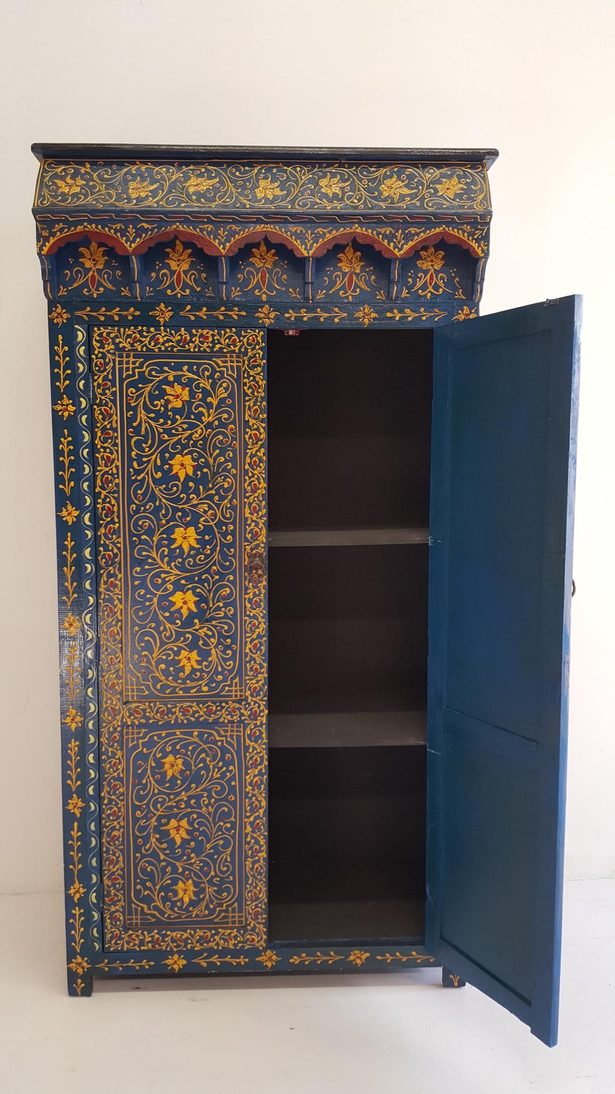 Vintage Moroccan Hand-Painted Armoire: Moorish Bedroom Furniture