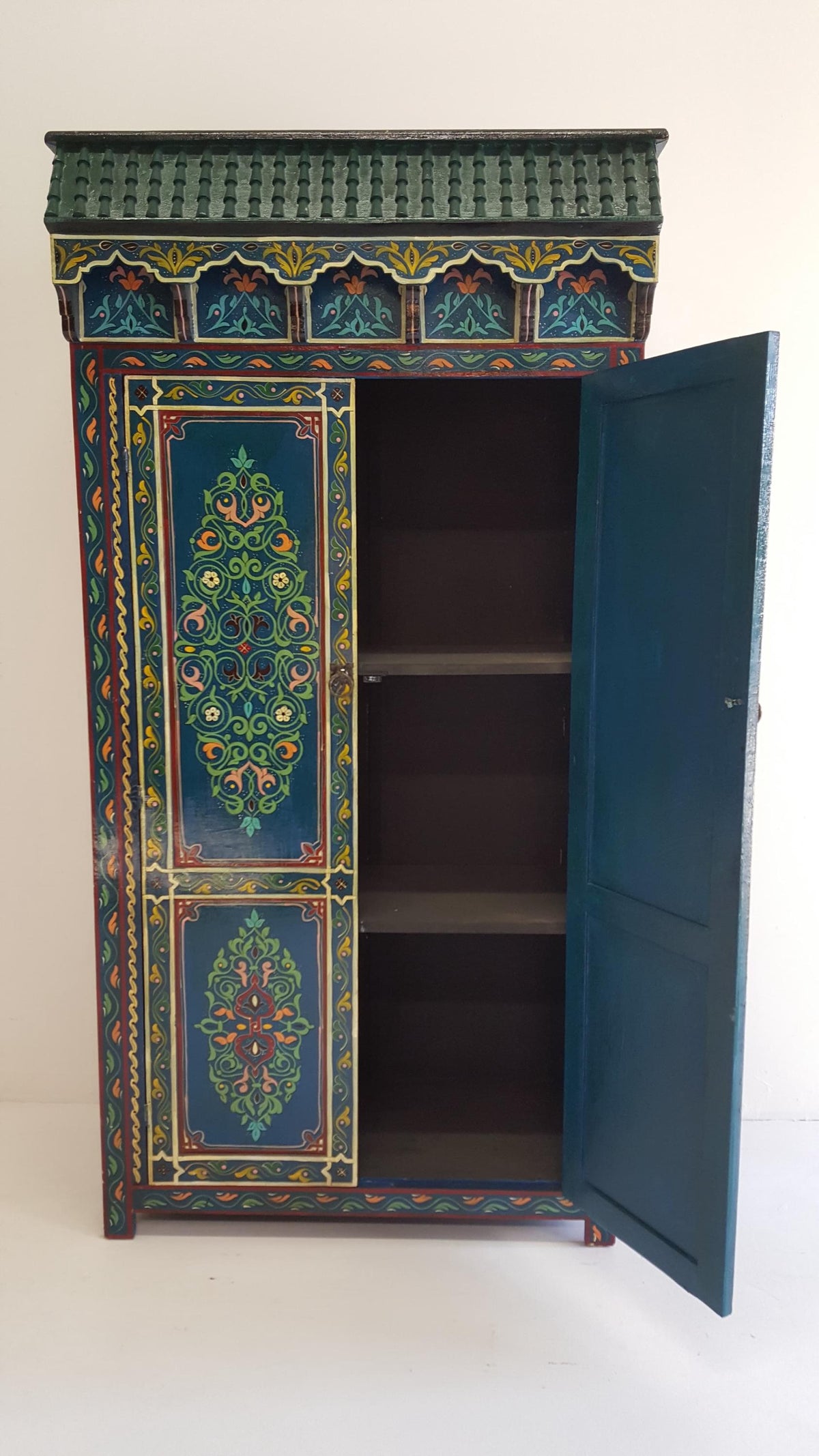 Vintage Hand-Painted Moroccan Armoire, Moorish Bedroom Furniture