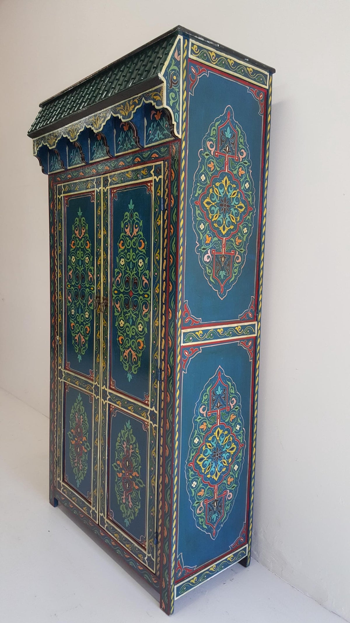 Vintage Hand-Painted Moroccan Armoire, Moorish Bedroom Furniture