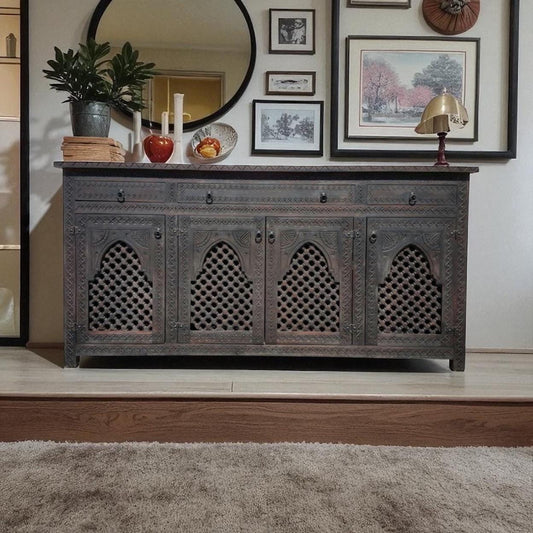 Handmade Moroccan Wooden Credenza, Lattice Artwork Buffet