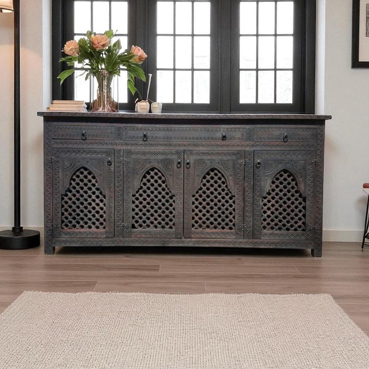 Handmade Moroccan Wooden Credenza, Lattice Artwork Buffet
