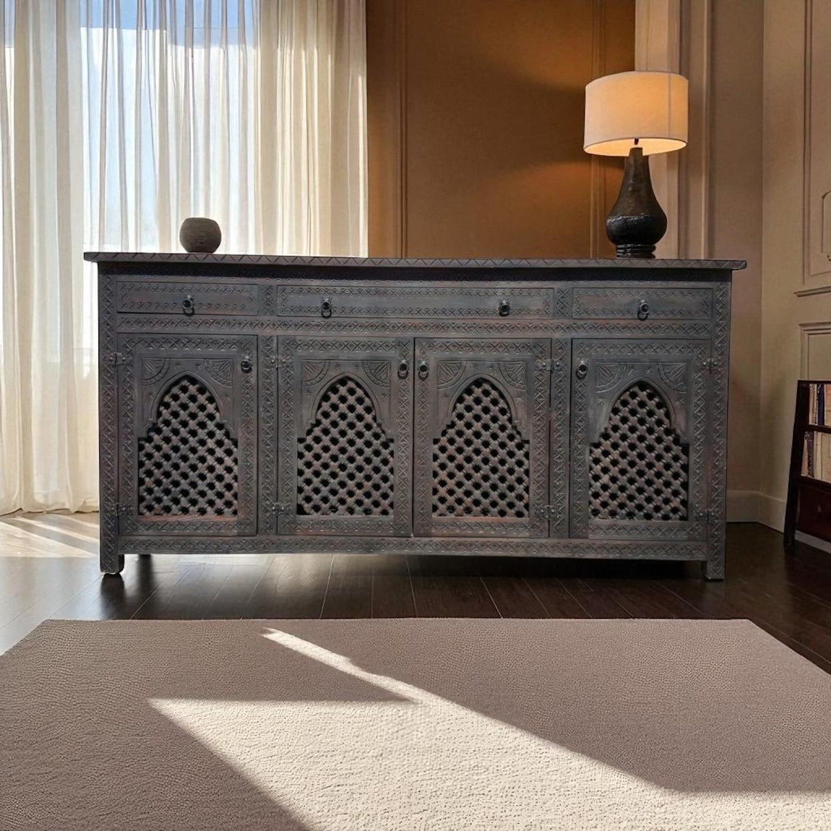 Handmade Moroccan Wooden Credenza, Lattice Artwork Buffet